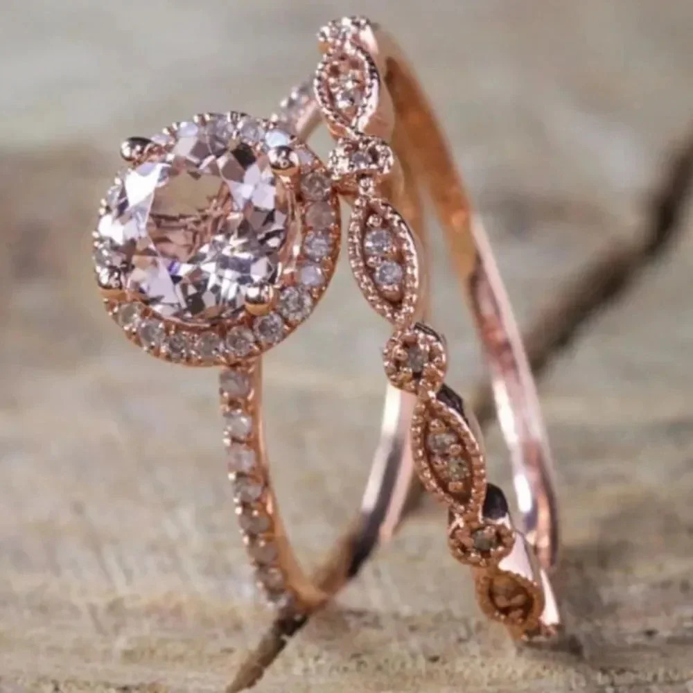 NEW! Dainty “Princess” 18K RG Sapphire Ring Set - Picture 4 of 7